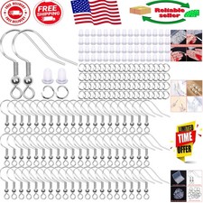 Complete 600PCS Earring Kit: Silver Hooks, Jump Rings Clear Backs for Crafting