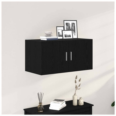 Hängeschrank 80x39x40 cm Schwarz Eiche Ingenieurholz 2-türig Schweberaum