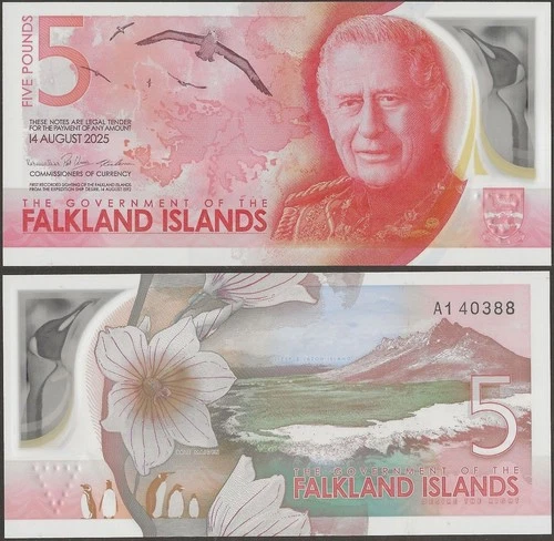 Falkland Island P20 B223 5 Pounds 2025 King Charles @ Ebanknoteshop