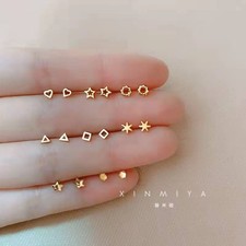 Stud Earrings S925 Tiny Gold White Gold Geometric Star Heart Dainty Gift Present