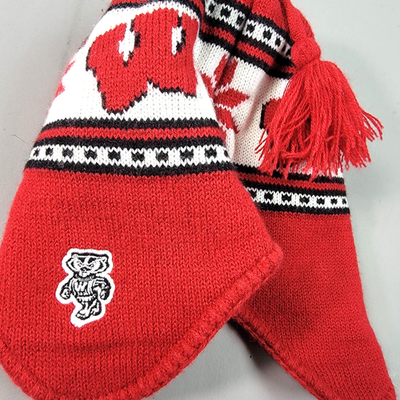 #ad Wisconsin Badgers *Bucky* Red White Tasseled Winter Hat Officially Licensed $23.50