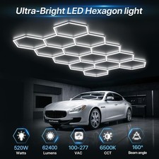 14 Grids Hexagon Garage Lights 62400LM 6500K Honeycomb Hex LED Lamp Workshop Gym