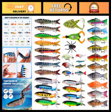 Fishing Lures Kit - Mixed Artificial Baits, Minnow, Popper, Crank, VIB & Hooks f