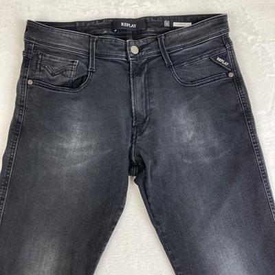 Herren Replay M914 ANBASS Jeans W32 L32 Stretch Slim Tapered Schwarz