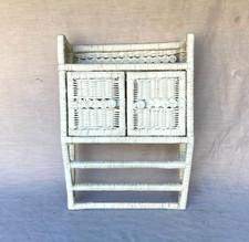 Vintage Rattan Wicker Wall Shelf Shelves 3 Towel Bars Cabinet Bathroom