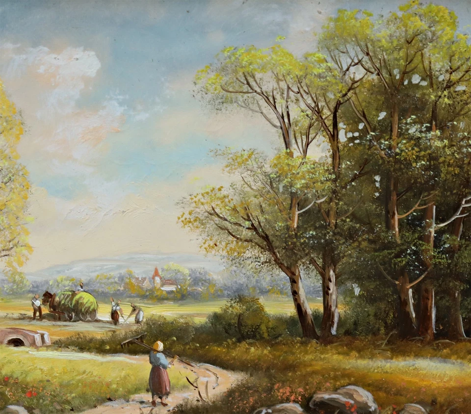 Helmut Hensen (1913) Oil Painting Landscape With Village Scene And Walkers Frame - image 4 of 4