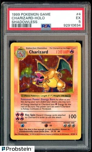 1999 Pokemon Game Shadowless #4 Charizard Holo PSA 5 EX