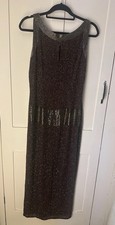 vintage GIA SCALA BROWN SILK BRONZE BEADED SLEEVELESSLONG EVENING DRESS