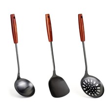 FJNATINH Wok Spatula and Ladle,Skimmer Ladle Tool Set, 17inches 15in, Black
