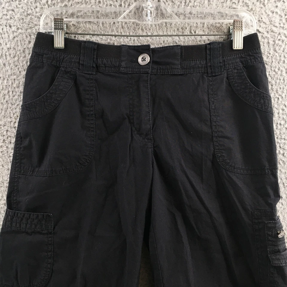 Chicos Cargo Corto Mujer 0 Negro Mezcla Algodón Tiro Medio Plano Frontal Bolsillo Informal Foto 2 de 4