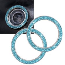 ToBeQueen Push to Start Button Ring Emblem Sticker 2Pcs Diamond Car G-blue