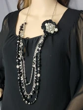White House Black Market Black Beaded Layered Chain Necklace, 36-42 Inches