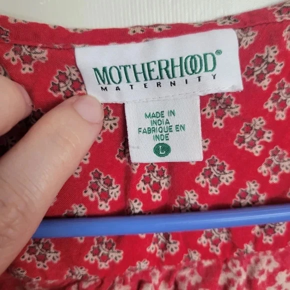 Motherhood Maternity Women's Red Floral Long Sleeve Boho Blouse Size Large - Image 2 of 4