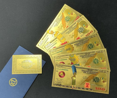 #ad The Simpsons Homer Bart Lisa Marge Maggie 24k Gold Foil Notes Set Lot of 5 $13.99