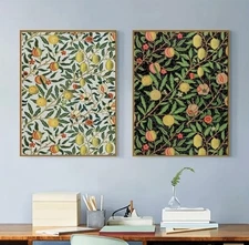 Set Of 2 Canvas Wall Art Prints William Morris Botanical Fruit 30x40cm