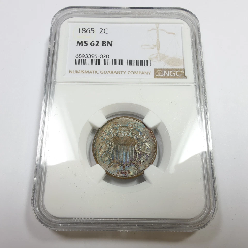 1865 NGC MS62 BN - Toned Shield 2c Two Cent US Coin #57475A - Image 2 of 4