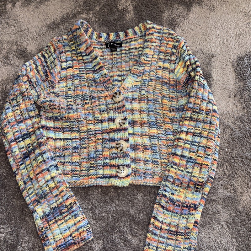 Art Class Cropped Cardigan Sweater Girls 7/8 Blues Button Front Preowned 