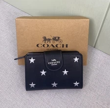 Medium Corner Zip Wallet With Star Print CW530 Black outlet FREESHIPPING