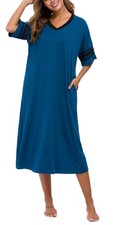 Women's Nightgown Long Loungewear Short Sleeve Sleepshirt V Neck Pajama Dress...