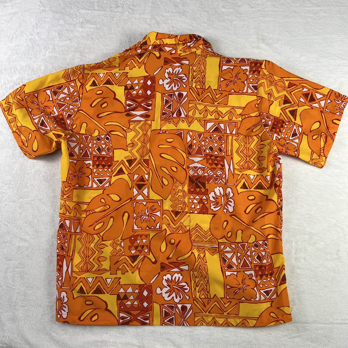 VTG Hale Aloha Isoshima Hawaiian Shirt XL Orange Geometric Cotton