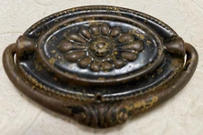Vintage Hepplewhite Style Drawer Pull Black 2.75" Stamped Oval Backplate