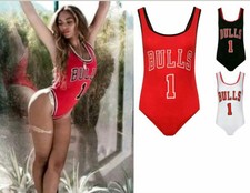 New with Tag Ladies Girls Women's Bulls 1 Print Scoop Back Sleeveless Body Suit