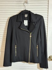Anne Klein Jacket Size S Cross Zip Black Blazer Zipper Front Stretch Women New