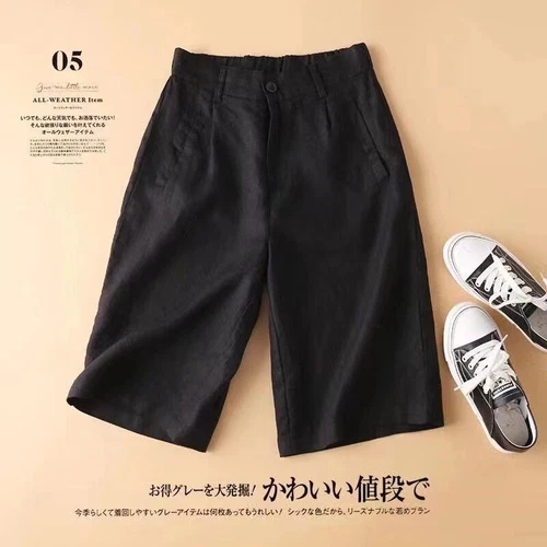 US L Womens Long Shorts Cotton Linen Knee Length with Pockets Lightweight Loose - Picture 6 of 6