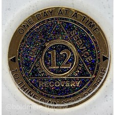 12 Jahre Anonyme Alkoholiker Medaillon schwarz vergoldet AA N&uuml;chternheit Chip M&uuml;nze