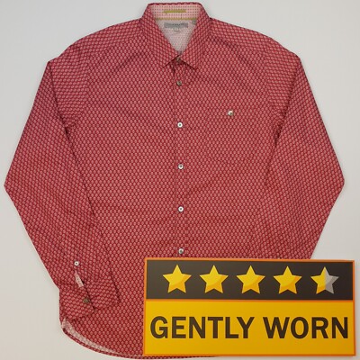 Ted Baker Hemd Größe 3 fällt aus wie SMALL SLIM FIT Rot Herren Langarm Geometrisch