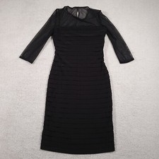 Adrianna Papell Mesh 3/4 Sleeves Tiered Cocktail Dress Women's 4 Black Zip Knee