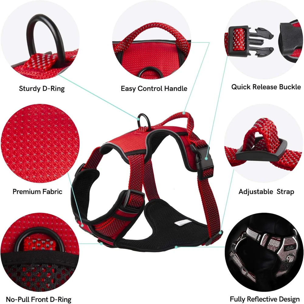 Dog Harness, No Pull Reflective Harness Front Clip Easy Control Handle Adjustabl