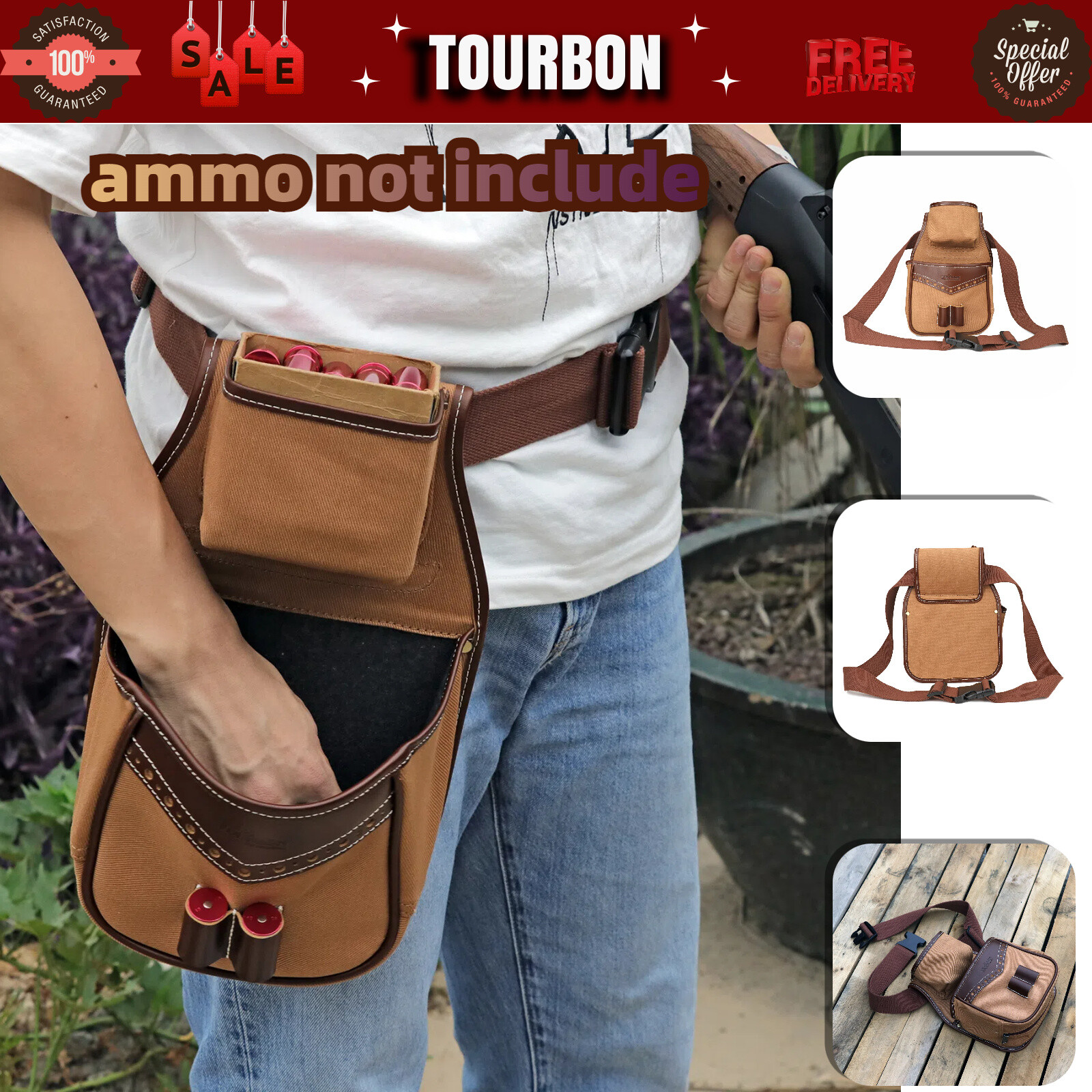 TOURBON Skeet Trap Shooting  Ammo Storage Pouch Canvas Shotgun Shell Speed Bag