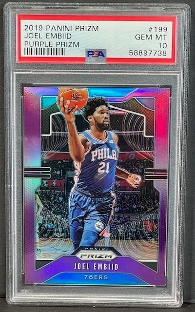 2019 Panini Prizm Basketball  - JOEL EMBIID # 199 - PURPLE PRIZM /75 - PSA 10