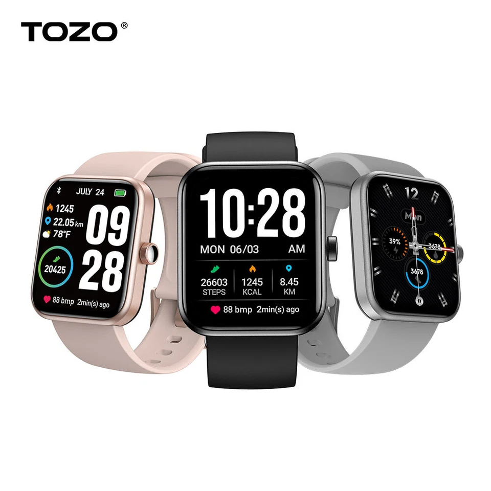 TOZO S2 44mm Smart Watch Health Fitness Tracker 5ATM Waterproof 1.69"Touchscreen