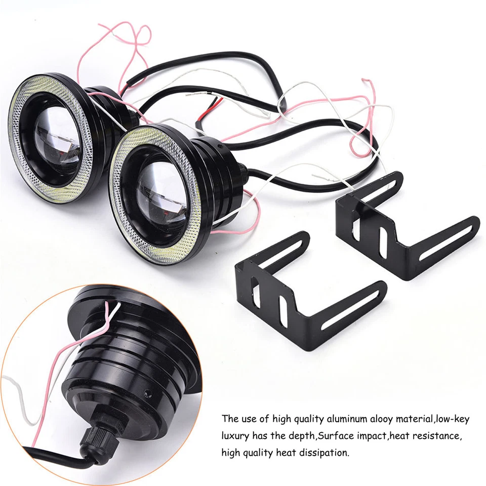 2X 3.5 inch 3200Lm Round LED Fog Lights Lamp with Amber Angel Eyes Halo Ring 12V - Image 4 of 4