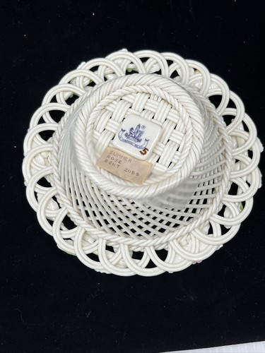 Belleek Summer Rose Irish Porcelain 5” Basket 2059 Blue 8th Mark 3 Strand w/ Box - Picture 8 of 11