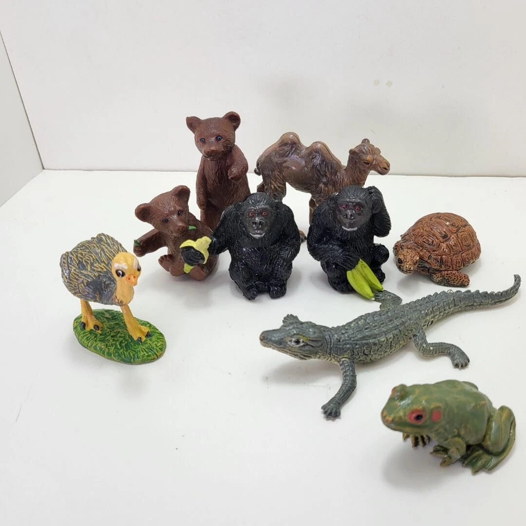 AAA Lot of 9 Wild Animal Toy Rubber Plastic Figures Camel Bear Frog Sea Turtle