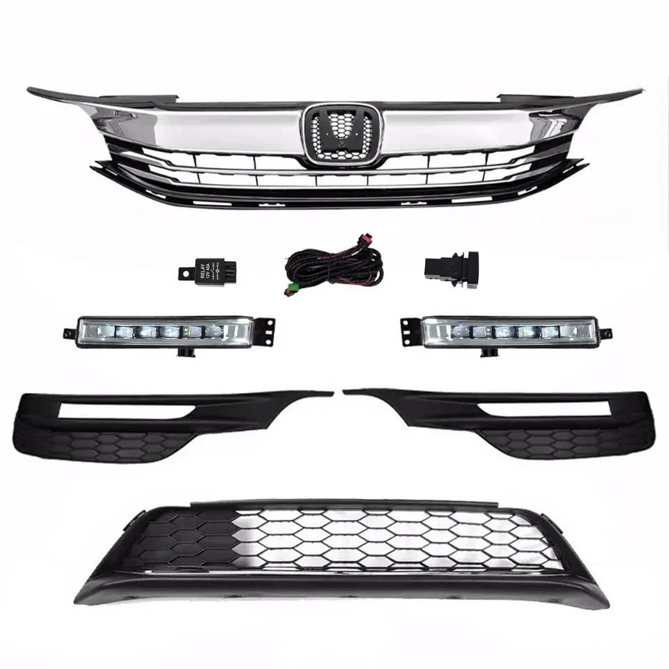 For 2016 2017 Honda Accord Sedan Front Bumper Grille Grill & LED Fog Lights Set Foto 2 de 4