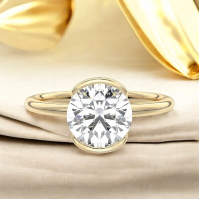 2 Karat Diamant Ring für Hochzeit rund Labor gezüchtet IGI zertifiziert 14k Gelbgold