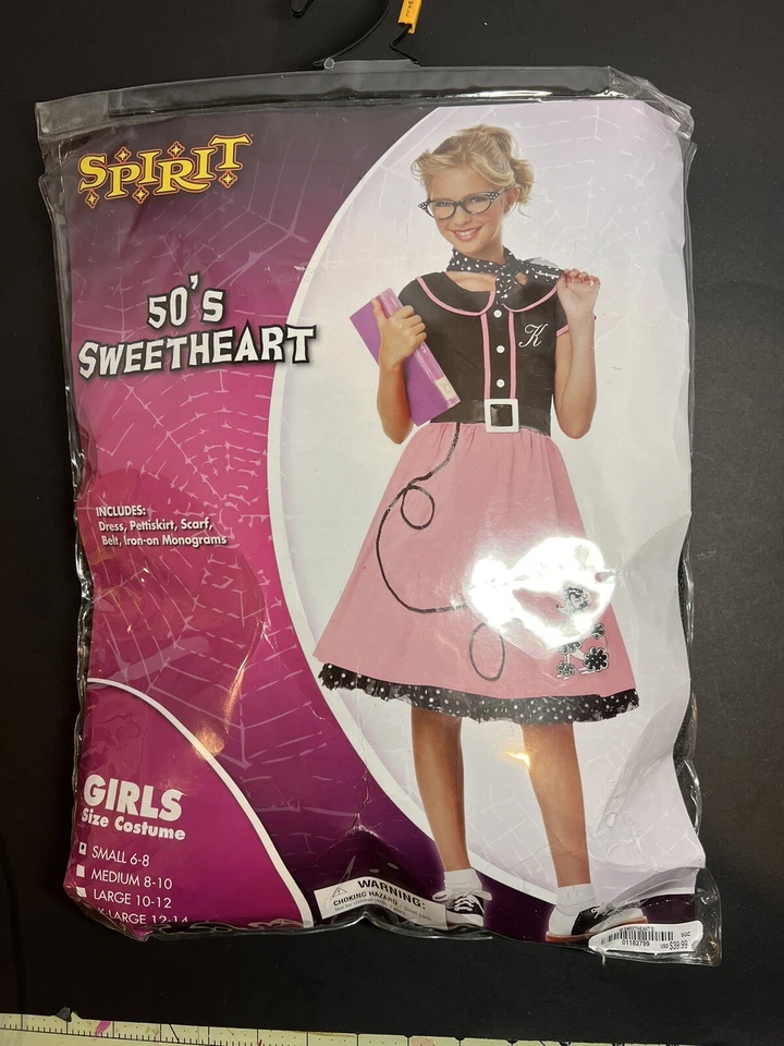 Disfraz Spirit Halloween Años 50’s Sweetheart Niñas Pequeño 6-8 Juego de 4 Piezas ¡Envío Rápido!! Foto 2 de 4