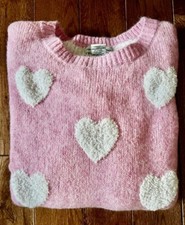 New Cupcakes And Cashmere Size S Baby Pink White Hearts Super Soft Fall Sweater