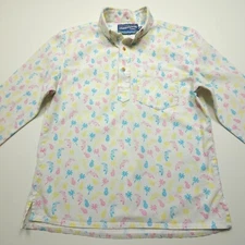 Chubbies Weekend Men Shirt Small 1/4 Button Pink Blue Gold Tropic Bird Mini Palm