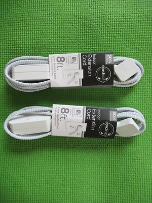 Lot 2 New Cordinate Indoor Extension Cords 8 ft 2.4m braided cord YOU GET BOTH