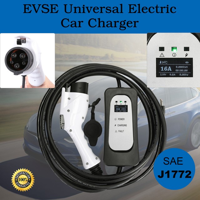 EV Electric Car Charger 16' Cord SAE J1772EVSE UL Recognized 110V 16A