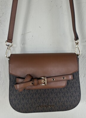 Michael Kors Emilia Small Satchel Crossbody Bag Black MK Signature New