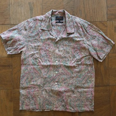 NWOT BEAMS Plus Made in Japan 100% Flax Paisley Print Camp Collar Shirt Small