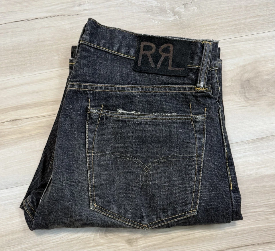 RRL Ralph Lauren Doble RL Bajo Recto Japón Tejido Ribete Denim EE. UU. 32x34 Foto 4 de 4