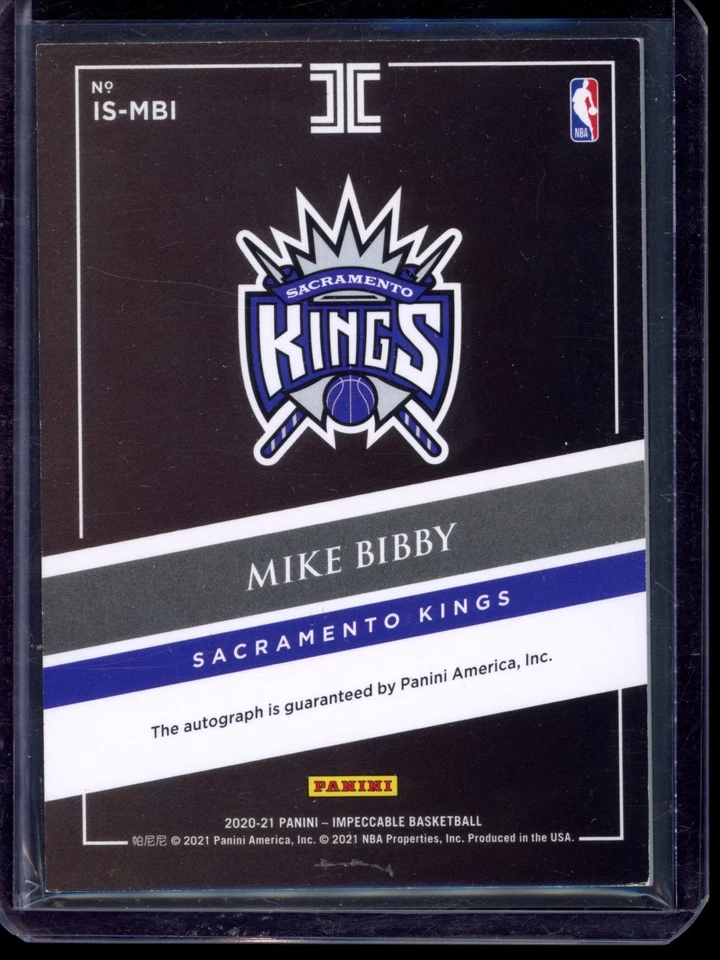 2020-21 Panini Impeccable IS-MBI Mike Bibby Impeccable Shots Signatures Auto /99 - image 2 of 2