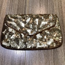 Vintage J. Renee Gold Sequin Clutch Handbag Chain Strap Evening Bag
